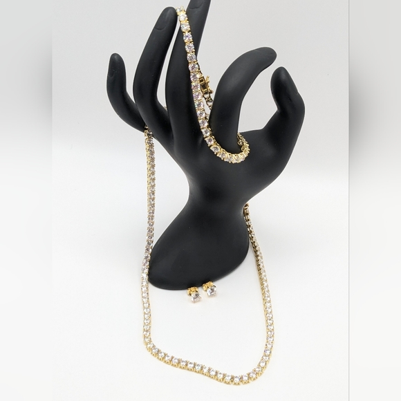 NEW SET 18k, Necklace, Bracelet & Earrings, 4 Pieces, Cubic Zirconia, 18k, 925, - Picture 7 of 14